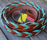 Showman ® 8ft leather braided rein with colored lacing. - Country Scene Saddlery and Pet Supplies