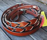 Showman ® 8ft leather braided rein with colored lacing. - Country Scene Saddlery and Pet Supplies
