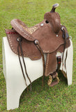 12" Double T Youth Hard Seat Barrel style saddle with Cheetah Seat - Country Scene Saddlery and Pet Supplies