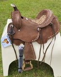 10" Double T Youth Hard Seat Barrel style saddle with Cheetah Seat. - Country Scene Saddlery and Pet Supplies