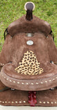 13" Double T Youth Hard Seat Barrel style saddle with Cheetah Seat - Country Scene Saddlery and Pet Supplies