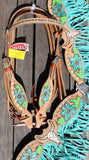NEW! Showman ® Hand Painted Steer Skull and Cactus Headstall and Breast collar Set. - Country Scene Saddlery and Pet Supplies
