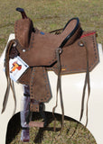 13" Double T Youth/Pony Chocolate Roughout Barrel Saddle - Country Scene Saddlery and Pet Supplies