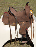 13" Double T Youth/Pony Chocolate Roughout Barrel Saddle - Country Scene Saddlery and Pet Supplies