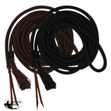 23' round nylon braided mecate reins with leather ends. - Country Scene Saddlery and Pet Supplies