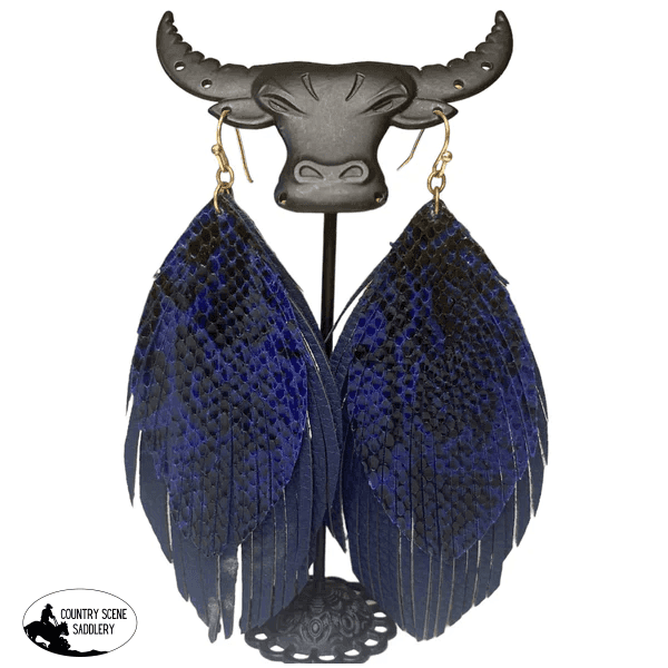 2316 - Blue Leather Leaf Earrings Necklace &