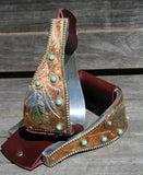 New Design! Stunning Feather Tooled Bell Bottom Stirrup Irons. - Country Scene Saddlery and Pet Supplies