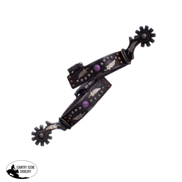 2590101L - Ladies Antique Gray Steel Spur With Purple Marble Studs And Silver Copper Grooming