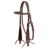 New! Showman ® Browband Argentina medium oil cow leather headstall with basket weave tooling and silver dots. - Country Scene Saddlery and Pet Supplies