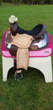 CSSB13 Pink and Teal Swirl Inlay Barrel Saddle - Country Scene Saddlery and Pet Supplies