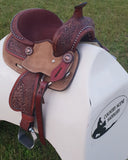 CSSB04 Basket Weave/ Floral Barrel Saddle- Youth - Country Scene Saddlery and Pet Supplies