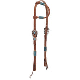 New! Showman Argentina Cow Leather Cobalt Rawhide One Ear Headstall - Country Scene Saddlery and Pet Supplies
