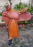 CSSB07 Chestnut Floral Tooled Barrel Saddle - Country Scene Saddlery and Pet Supplies