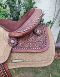 CSSB04 Basket Weave/ Floral Barrel Saddle- Youth - Country Scene Saddlery and Pet Supplies