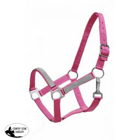 2Ply Medium/large Pony Size Nylon Halter With Crystal Noseband And Cheeks. / Pink