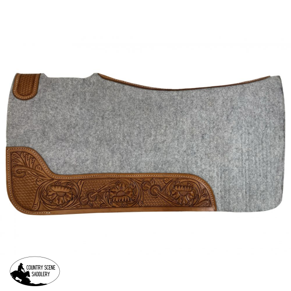 30 X 32 Contoured Felt Saddle Pad With Tooled Top Grain Wear Leathers Western