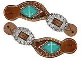Showman ® Ladies Teal and brown beaded cross spur straps. - Country Scene Saddlery and Pet Supplies