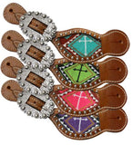Showman ® Ladies Teal and brown beaded cross spur straps. - Country Scene Saddlery and Pet Supplies