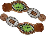 Showman ® Ladies Teal and brown beaded cross spur straps. - Country Scene Saddlery and Pet Supplies