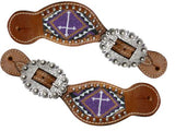 Showman ® Ladies Teal and brown beaded cross spur straps. - Country Scene Saddlery and Pet Supplies