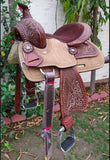 CSSB04 Basket Weave/ Floral Barrel Saddle- Youth - Country Scene Saddlery and Pet Supplies