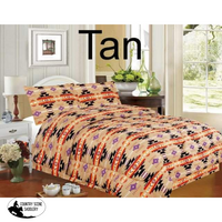 4 Piece Queen Size Southwest Design Luxury Comforter Set. Tan