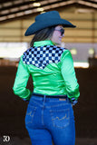 LIME FINISH LINE SATIN PERFORMANCE RODEO SHIRT - Country Scene Saddlery and Pet Supplies