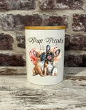New! Dog Treat Canister - Watercolour Frenchies - Country Scene Saddlery and Pet Supplies