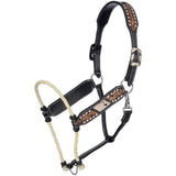 New! Western Leather Horse Halter with Buckstitch & Hair-On Inlay – Dark Oil | Country Scene Saddlery