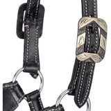 New! Western Leather Horse Halter with Buckstitch & Hair-On Inlay – Dark Oil | Country Scene Saddlery