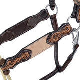 New! Roughout Leather Horse Halter with Tooled Accents & Lariat Nose | Western Halter Australia