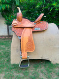 CSSB15 - Sunflower Tooled Barrel Saddle (Youth)