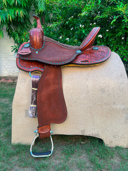 CSSB16 Floral Tooled Buckstitched Barrel Saddle