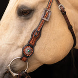 New! Schneiders® Ranch Turquoise Concho Two-Tone Browband Headstall - Country Scene Saddlery and Pet Supplies
