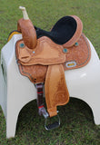CSSB15 - Sunflower Tooled Barrel Saddle (Youth) - Country Scene Saddlery and Pet Supplies