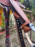 CSSB07 Chestnut Floral Tooled Barrel Saddle - Country Scene Saddlery and Pet Supplies