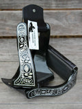 CSS Black Engraved Stirrup Irons. - Country Scene Saddlery and Pet Supplies