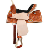 New! Double T Chestnut Daisy Barrel Style Saddle - 13 Inch- Semi QH - Country Scene Saddlery and Pet Supplies