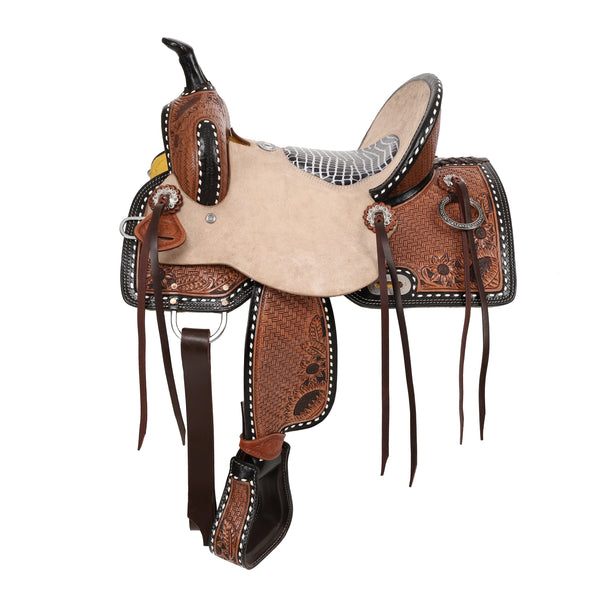 New! Double T Floral Weaves Barrel Style Saddle - 13 Inch