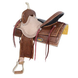 New! Double T Amber Gold Barrel Style Saddle - 15 Inch - Country Scene Saddlery and Pet Supplies