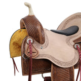 New! Double T Amber Gold Barrel Style Saddle - 15 Inch - Country Scene Saddlery and Pet Supplies
