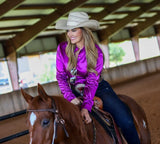 New! MAGENTA SATIN PERFORMANCE RODEO SHIRT - Country Scene Saddlery and Pet Supplies