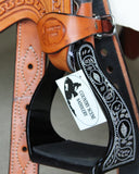 CSS Black Engraved Stirrup Irons. - Country Scene Saddlery and Pet Supplies