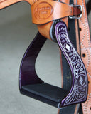 CSS Purple Engraved Stirrup Irons. - Country Scene Saddlery and Pet Supplies