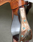 New Design! Stunning Feather Tooled Bell Bottom Stirrup Irons. - Country Scene Saddlery and Pet Supplies