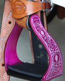 CSS Pink Engraved Stirrup Irons. - Country Scene Saddlery and Pet Supplies