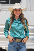 New! TURQUOISE SATIN PERFORMANCE RODEO SHIRT