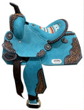 13"DOUBLE T Teal Rough Out Barrel style saddle - Country Scene Saddlery and Pet Supplies