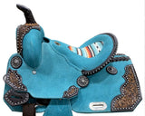 DOUBLE T Teal Rough Out Barrel style saddle - Country Scene Saddlery and Pet Supplies