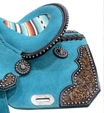 13"DOUBLE T Teal Rough Out Barrel style saddle - Country Scene Saddlery and Pet Supplies